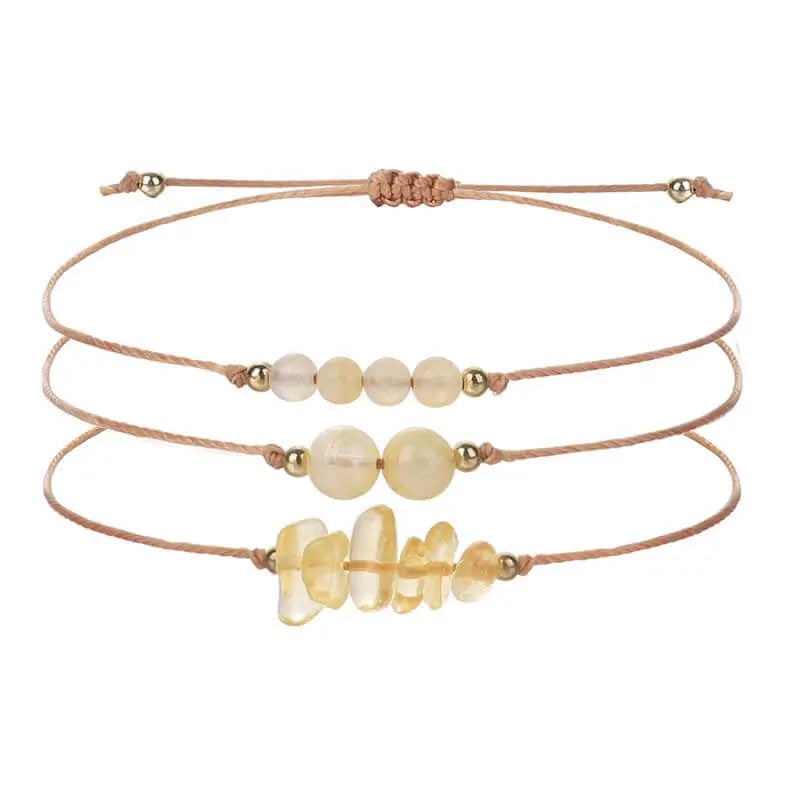 3-Piece Natural Crystal Bracelet Set with Beads and Stone Chips Shinepurity