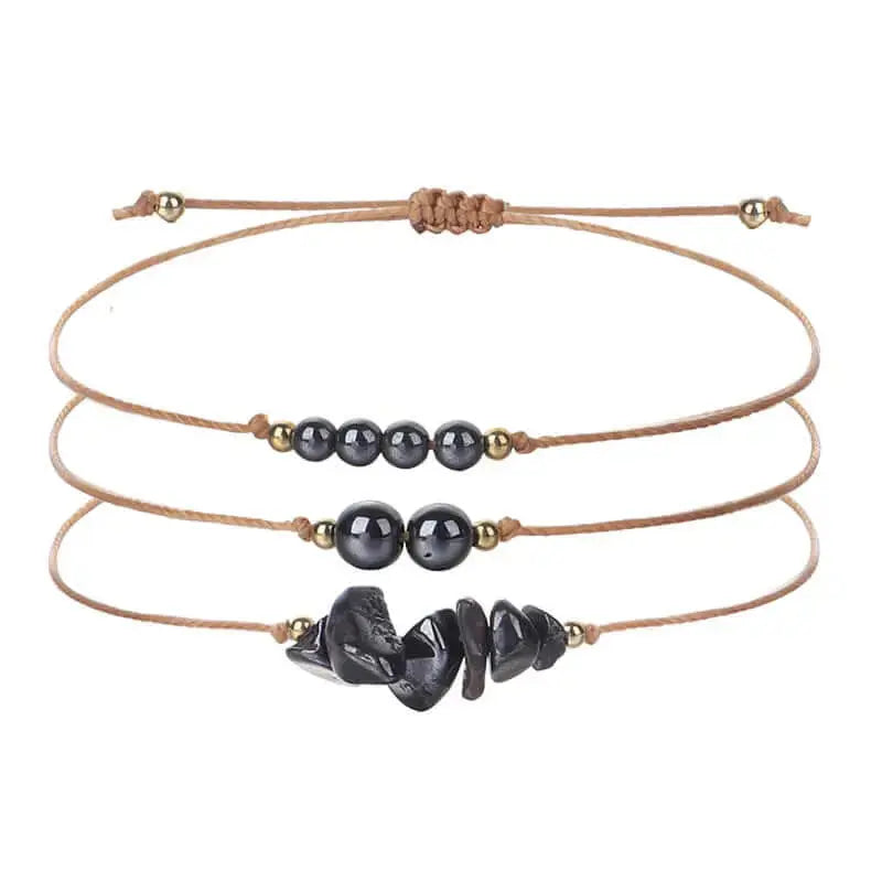 3-Piece Natural Crystal Bracelet Set with Beads and Stone Chips Shinepurity