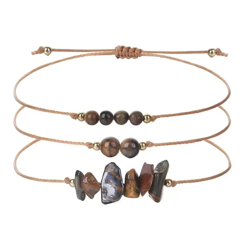 3-Piece Natural Crystal Bracelet Set with Beads and Stone Chips Shinepurity