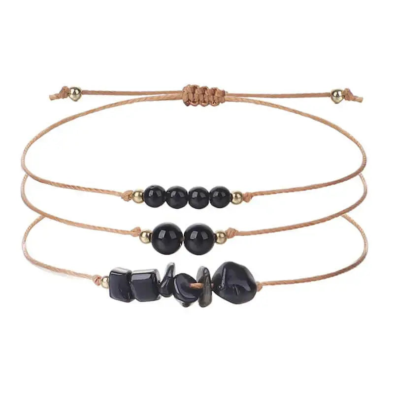 3-Piece Natural Crystal Bracelet Set with Beads and Stone Chips Shinepurity
