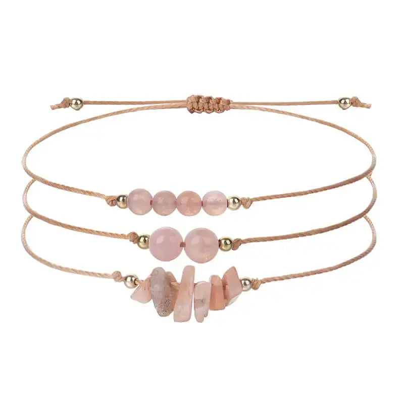 3-Piece Natural Crystal Bracelet Set with Beads and Stone Chips Shinepurity