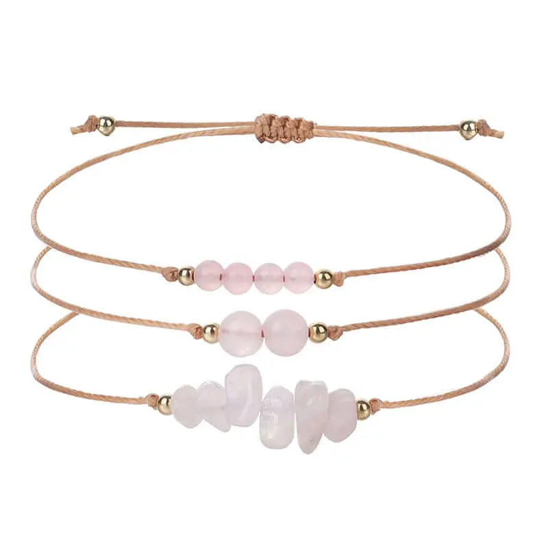 3-Piece Natural Crystal Bracelet Set with Beads and Stone Chips Shinepurity