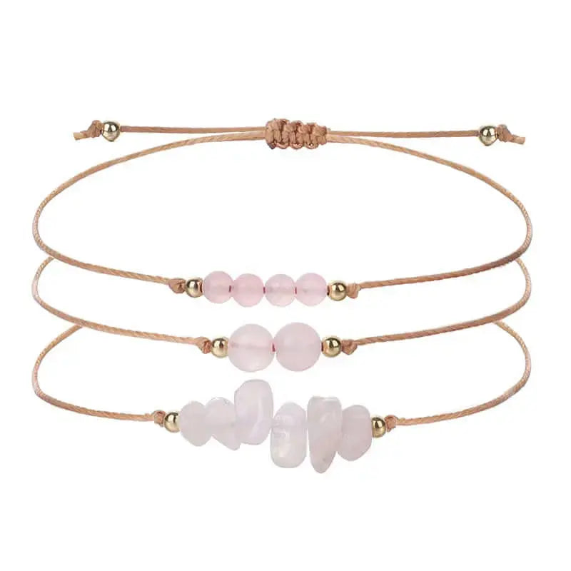 3-Piece Natural Crystal Bracelet Set with Beads and Stone Chips Shinepurity