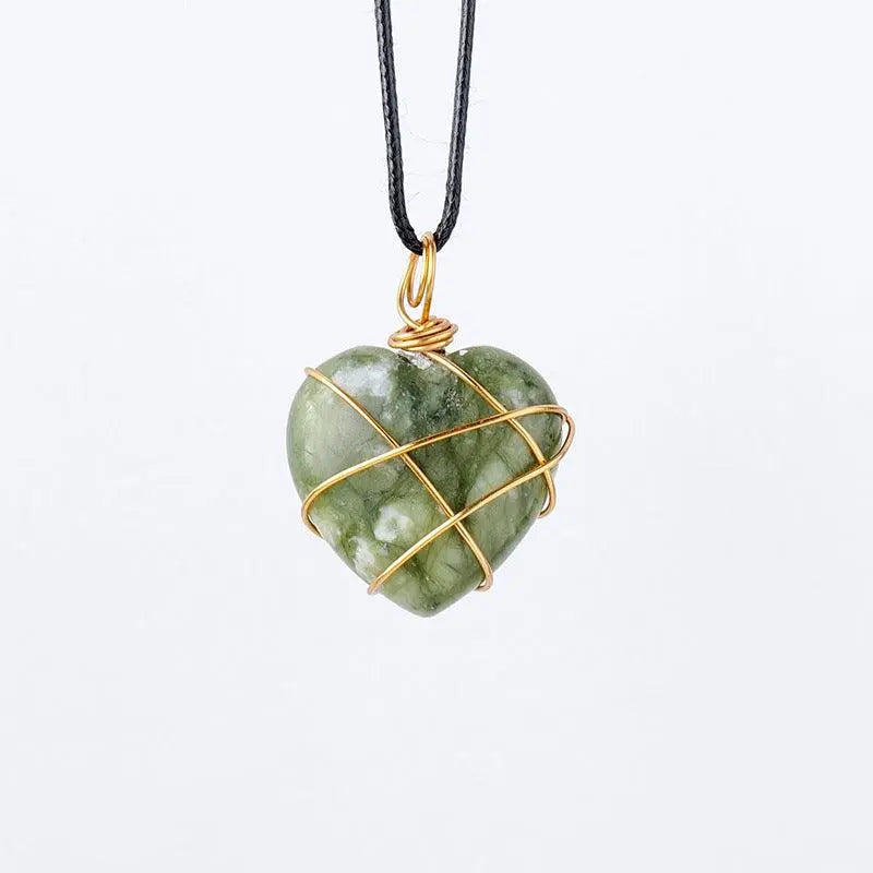 Gold-Wrapped Wire Heart-Shaped Crystal Pendant Necklace - Shinepurity