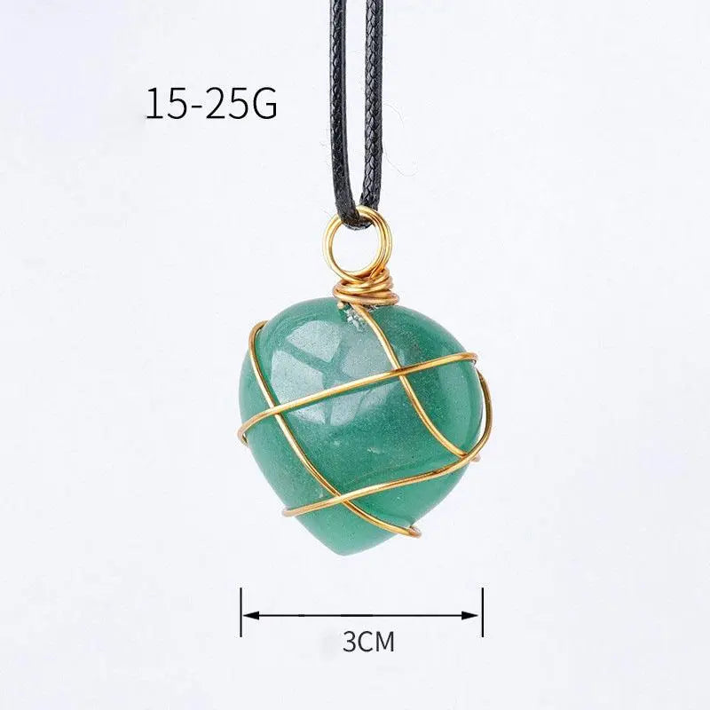 Gold-Wrapped Wire Heart-Shaped Crystal Pendant Necklace - Shinepurity