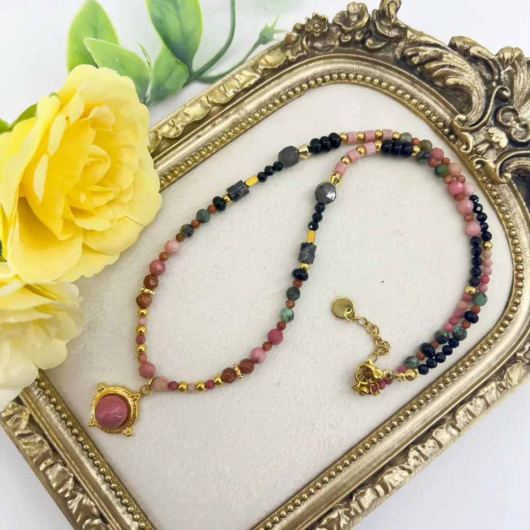 Rose Pink Natural Stone Colorful Beaded Necklace Shinepurity