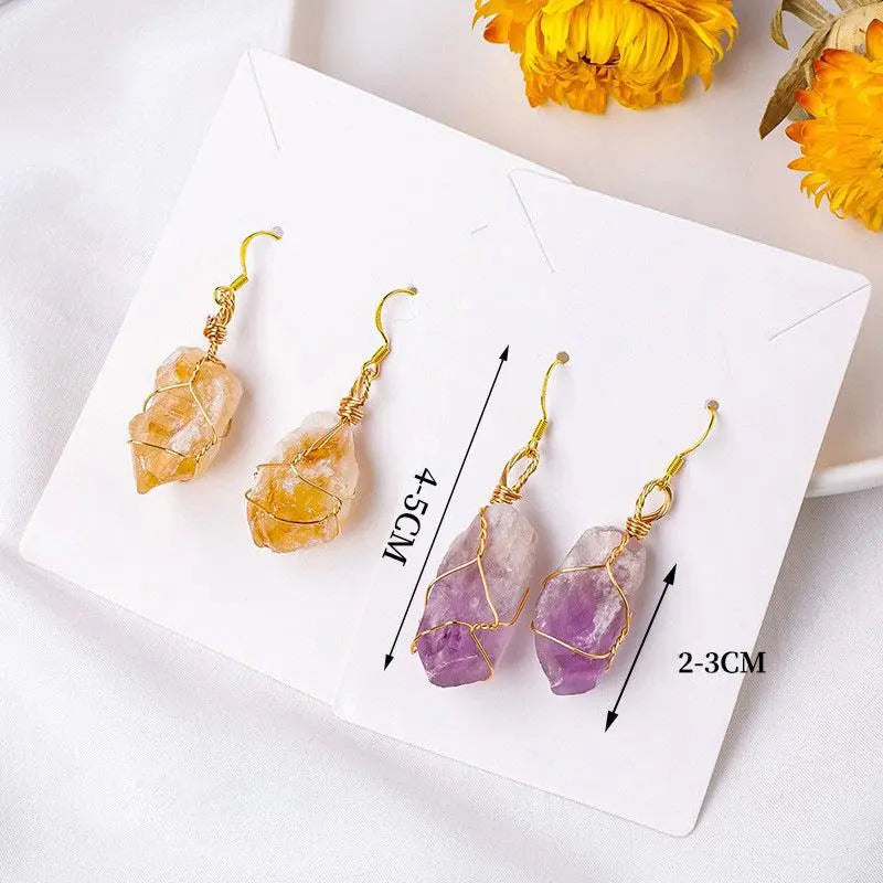 Handcrafted Wire-Wrapped Crystal Raw Stone Earrings - Shinepurity