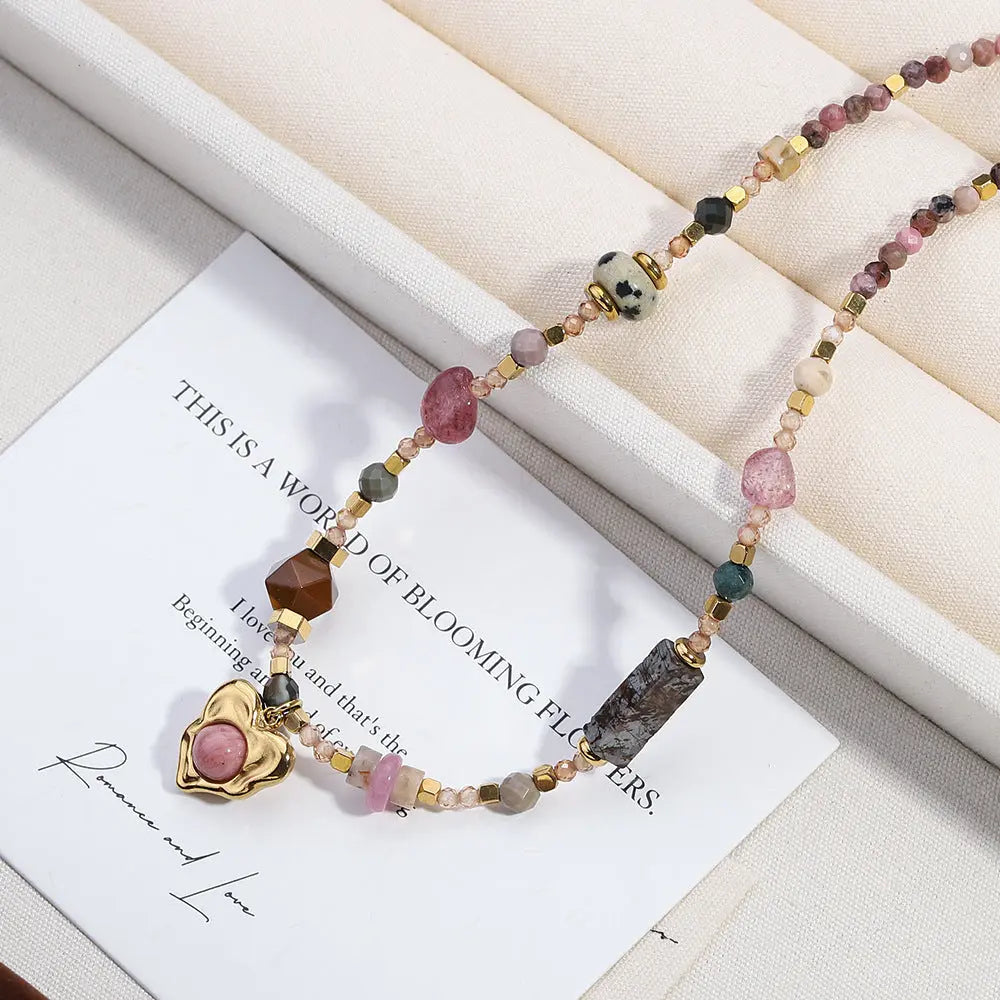 Heartbeat Rose Quartz | Rhodochrosite Dopamine Beaded Necklace Shinepurity