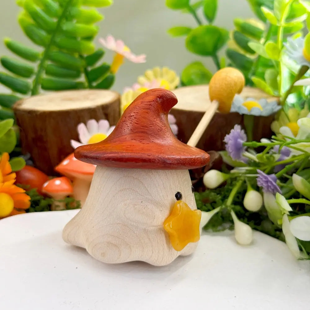 A Warm Lucky Star Citrine Wooden Elf Figurine Shinepurity