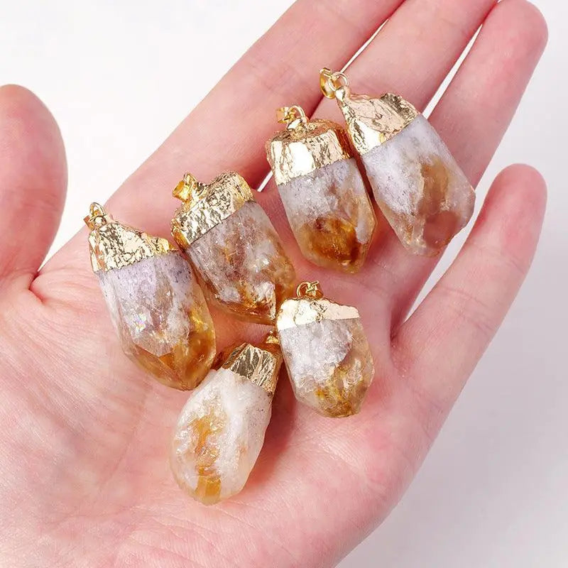 Irregular Citrine Tooth Raw Stone Pendant Necklace - Shinepurity