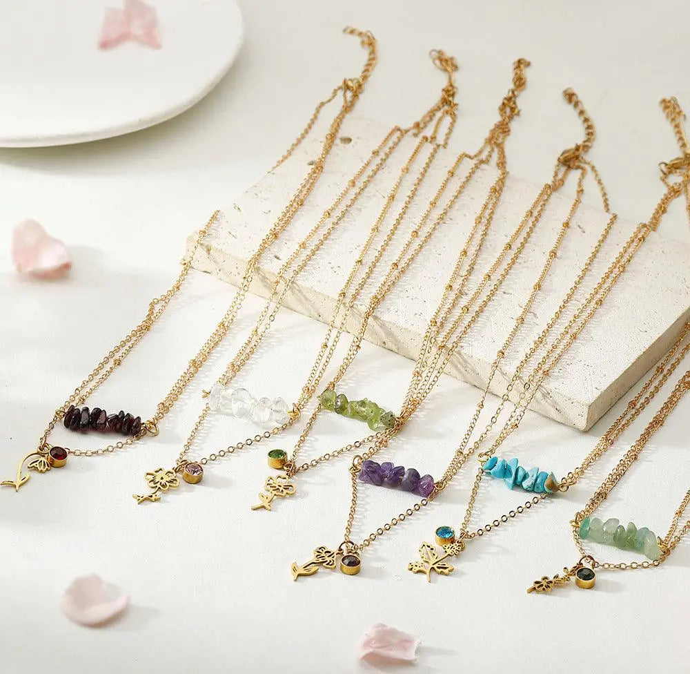 Birthstone Guardian Multi-Layered Crystal Necklace with Rosary Zirconia - Shinepurity