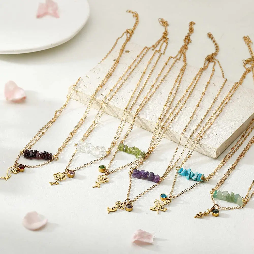 Birthstone Guardian Multi-Layered Crystal Necklace with Rosary Zirconia - Shinepurity