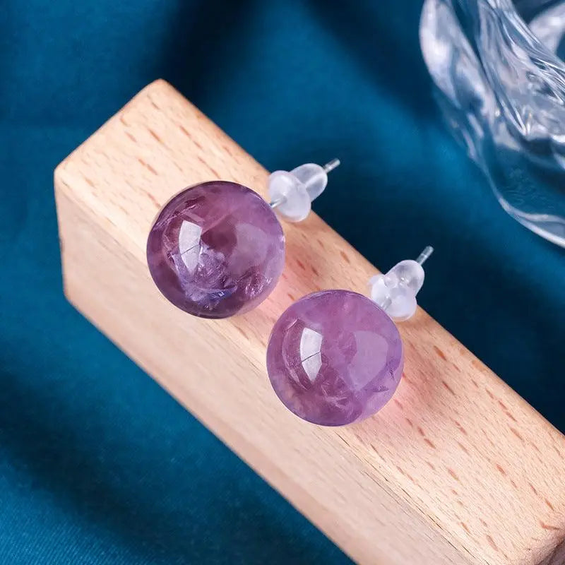 S925 Sterling Silver Natural Brazilian Amethyst Round Stud Earrings - Shinepurity