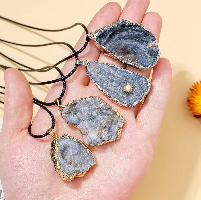 Irregular Starry Sky Galaxy Agate Cluster Raw Stone Pendant Necklace - Shinepurity