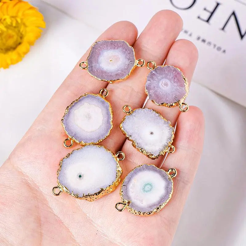 Natural Crystal Agate Cluster Sunflower Double-Hole Pendant Necklace - Shinepurity