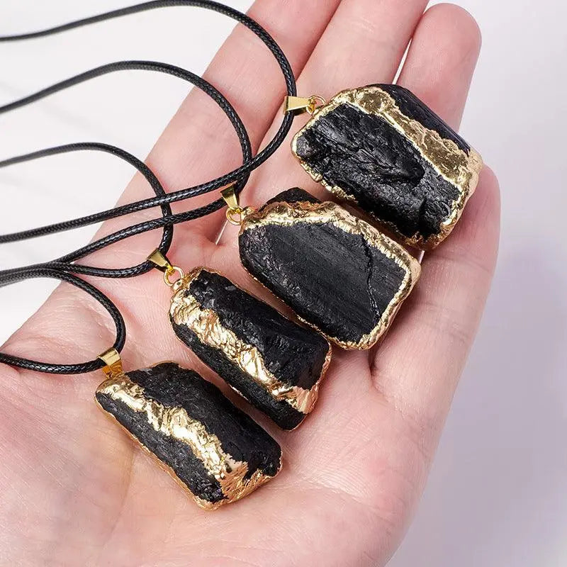 Irregular Black Tourmaline Gold-Plated Pendant Necklace - Shinepurity