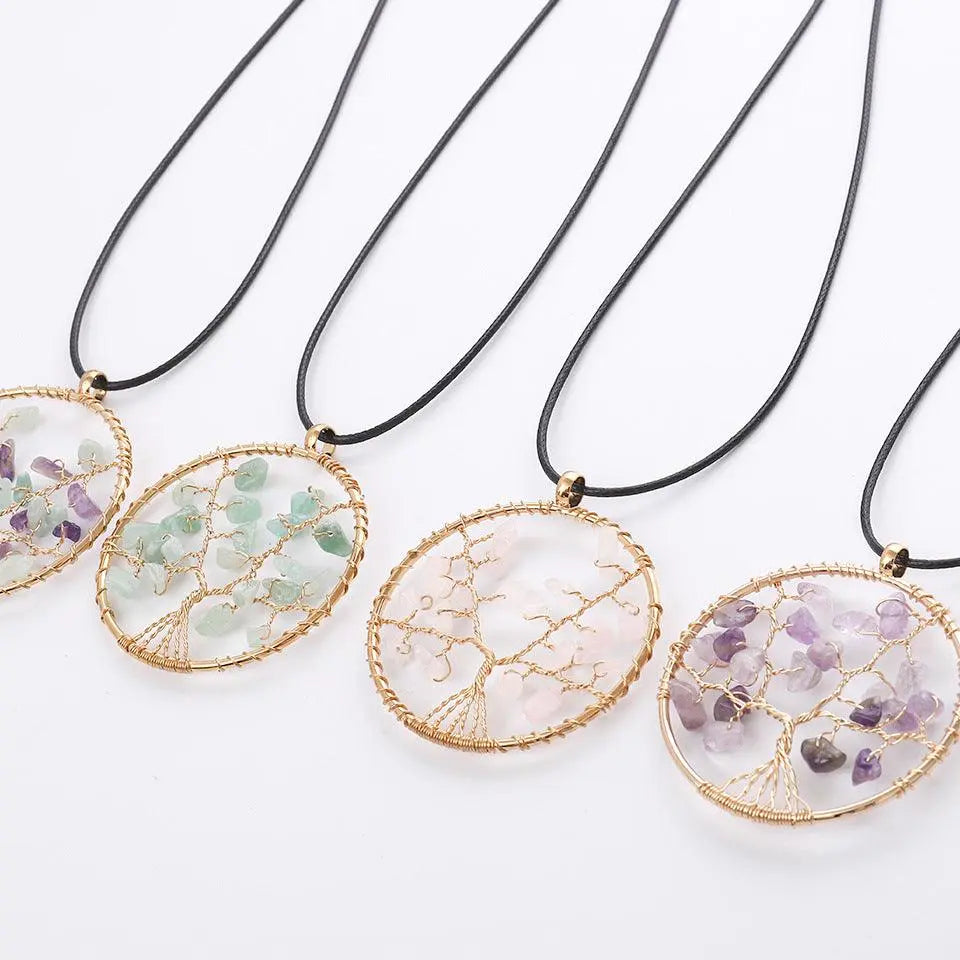 Natural Gravel Tree of Life Wire-Wrapped Pendant Necklace - Shinepurity