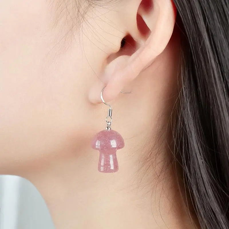 Natural Crystal Raw Stone Polished Mushroom-Shaped Earrings - Shinepurity