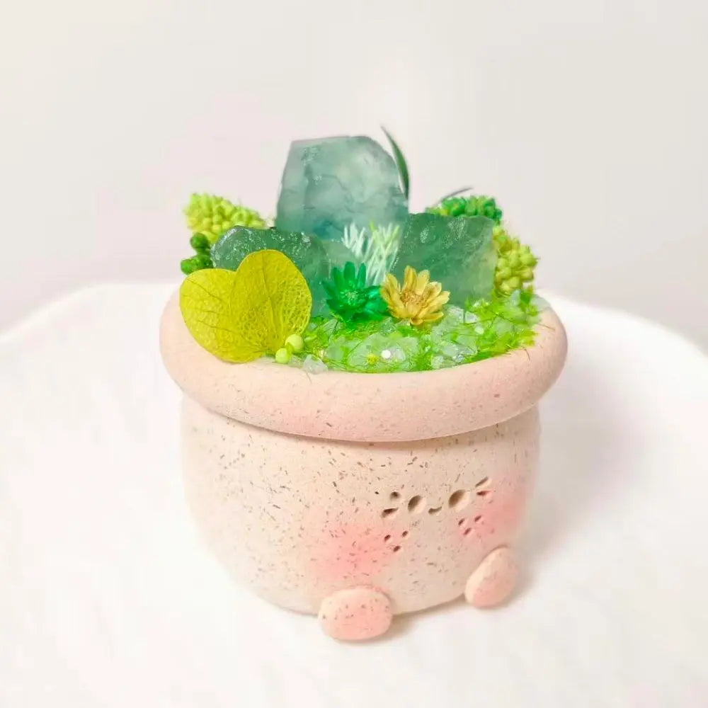 Green Fluorite Crystal Pet Desk Planter Shinepurity