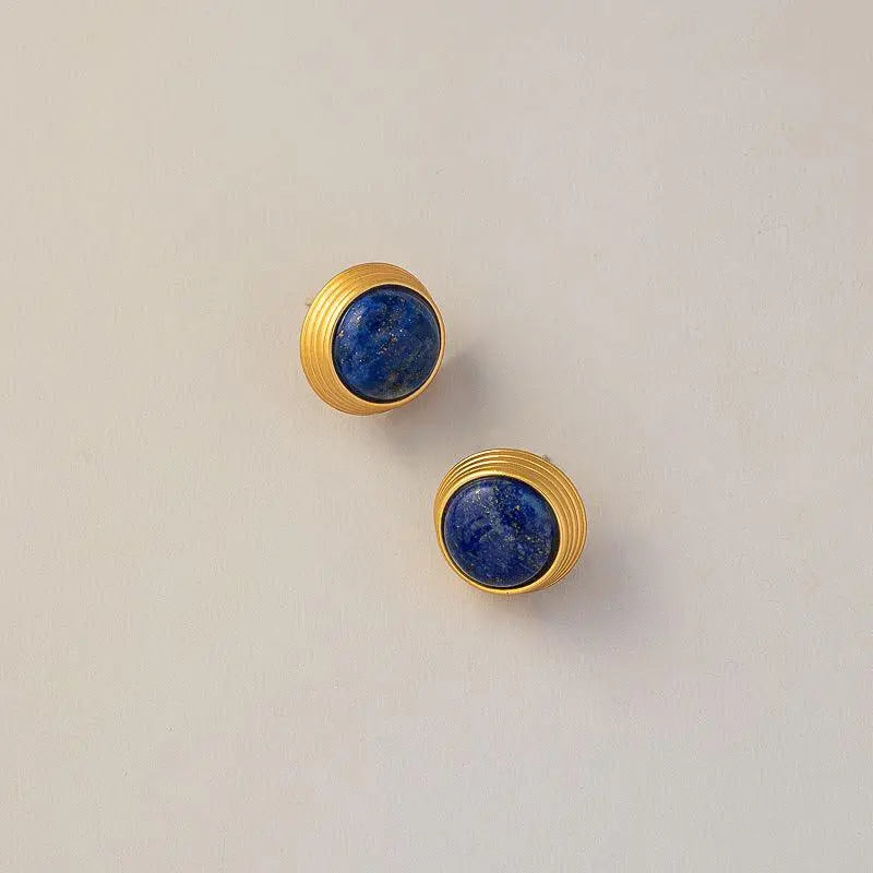 Vintage Round Lapis Lazuli Ear Studs - Shinepurity