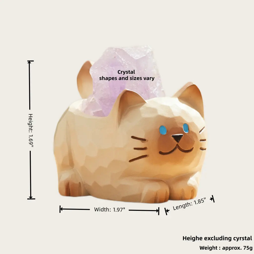 Crystal Cat Resin Decor -Resting Cat with Natural Crystal Shinepurity