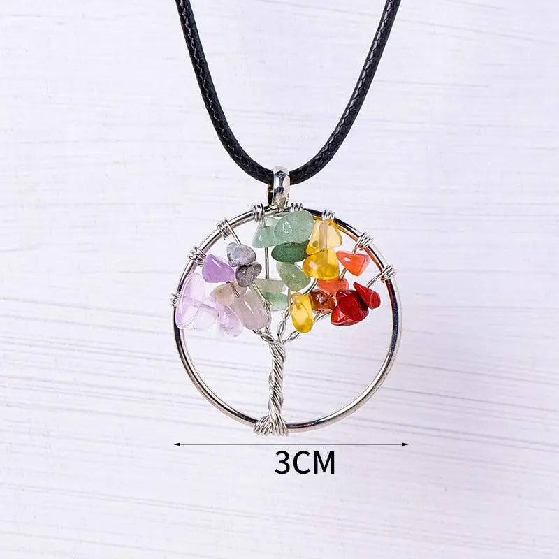 Multicolor Gravel Tree of Life Handmade Wire-Wrapped Pendant Necklace - Shinepurity