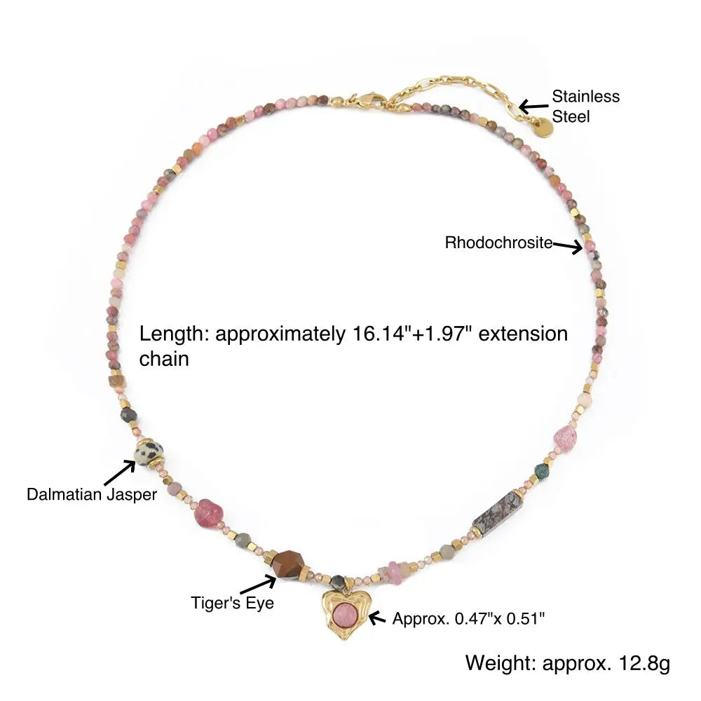 Heartbeat Rose Quartz | Rhodochrosite Dopamine Beaded Necklace Shinepurity