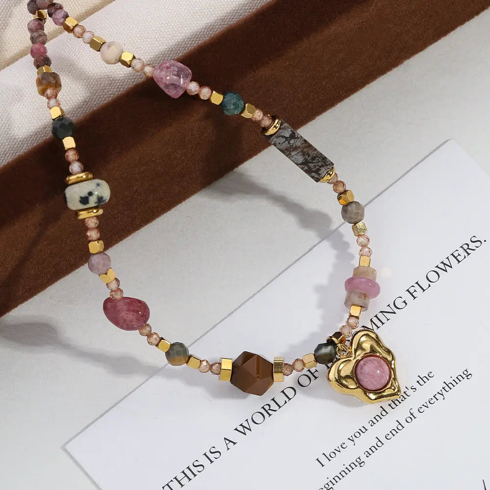 Heartbeat Rose Quartz | Rhodochrosite Dopamine Beaded Necklace Shinepurity