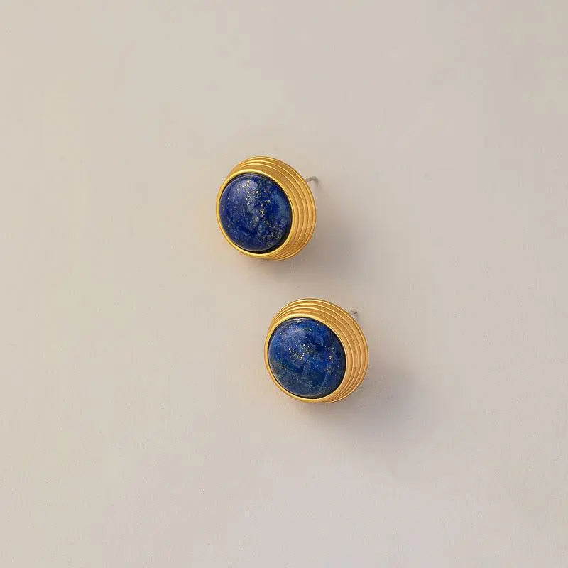 Vintage Round Lapis Lazuli Ear Studs - Shinepurity