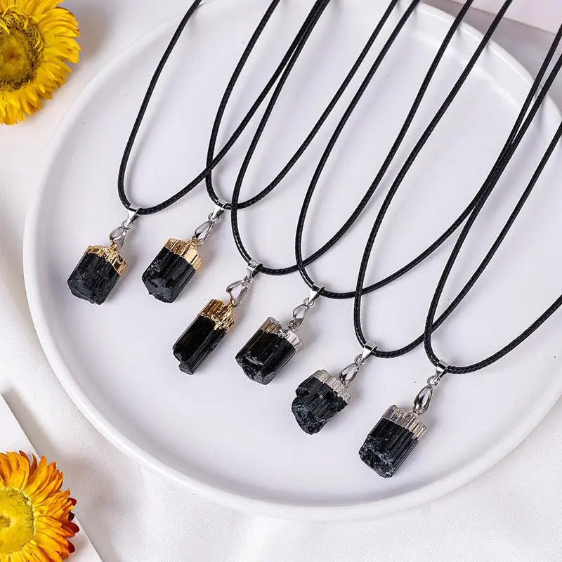 Natural Raw Crystal Black Tourmaline Pendant Necklace - Shinepurity