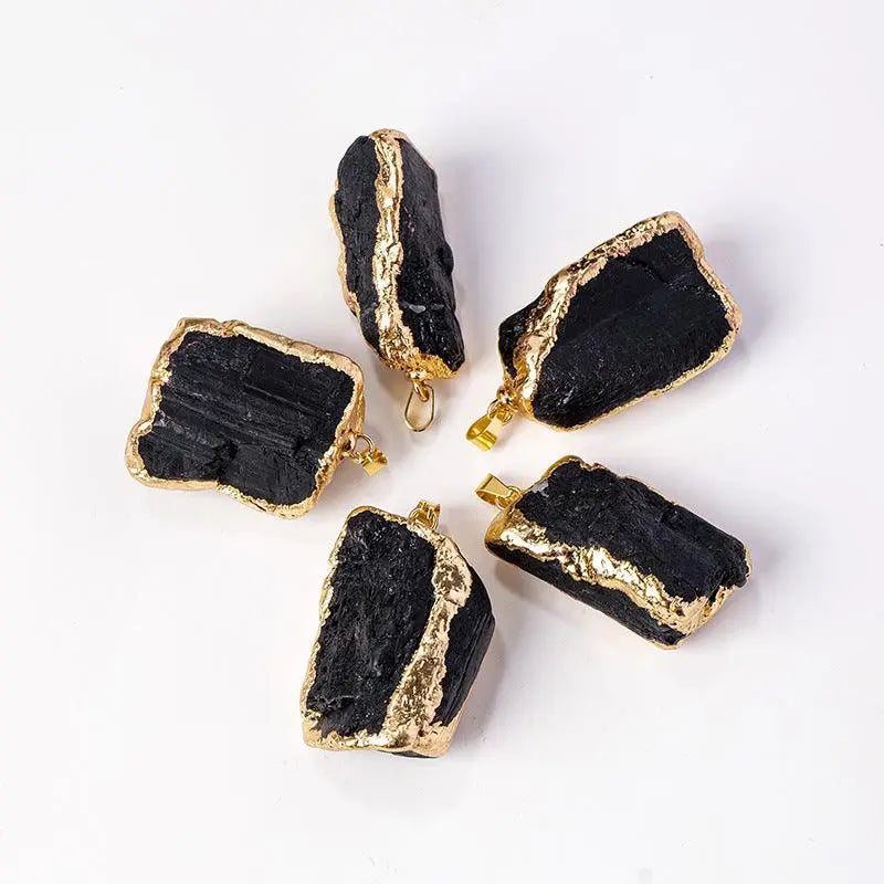 Irregular Black Tourmaline Gold-Plated Pendant Necklace - Shinepurity