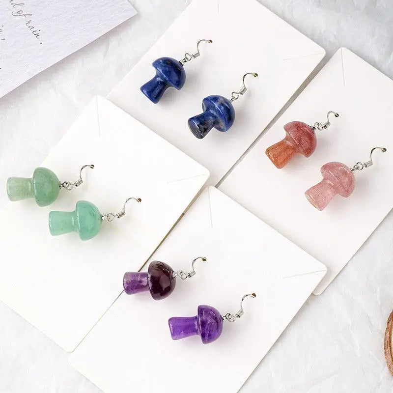 Natural Crystal Raw Stone Polished Mushroom-Shaped Earrings - Shinepurity