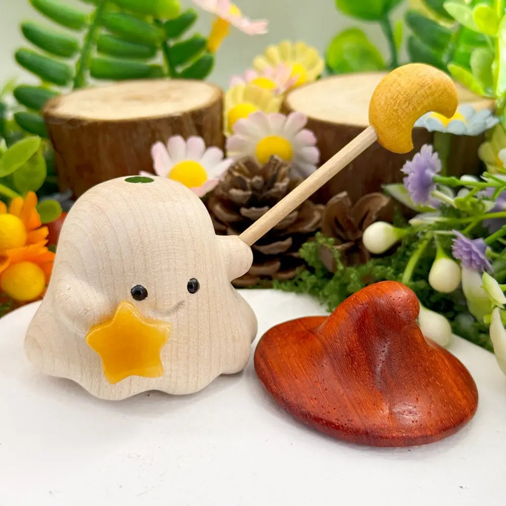A Warm Lucky Star Citrine Wooden Elf Figurine Shinepurity