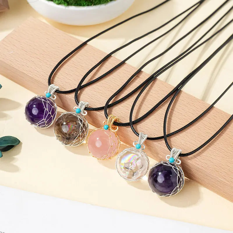 sestelavon Natural Fission Rainbow Crystal Ball Wire-Wrapped Pendant Necklace Shinepurity