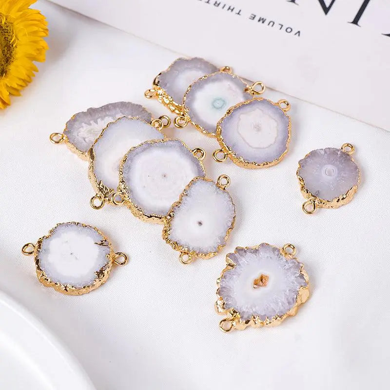 Natural Crystal Agate Cluster Sunflower Double-Hole Pendant Necklace - Shinepurity