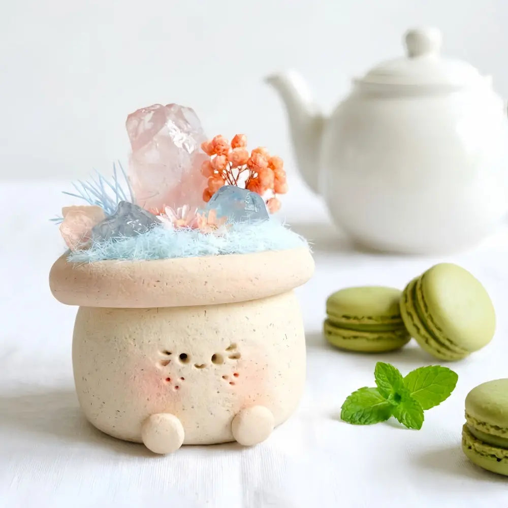 Rose Quartz and Calcite Crystal Pet Planter A Gentle Desk Garden Shinepurity