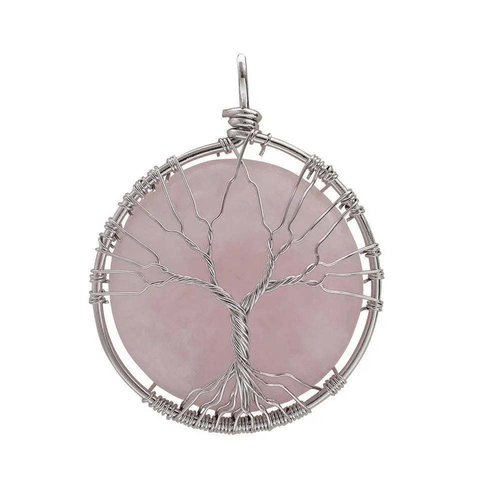 Tree of Life Wire-Wrapped Natural Raw Stone Pendant Necklace - Shinepurity