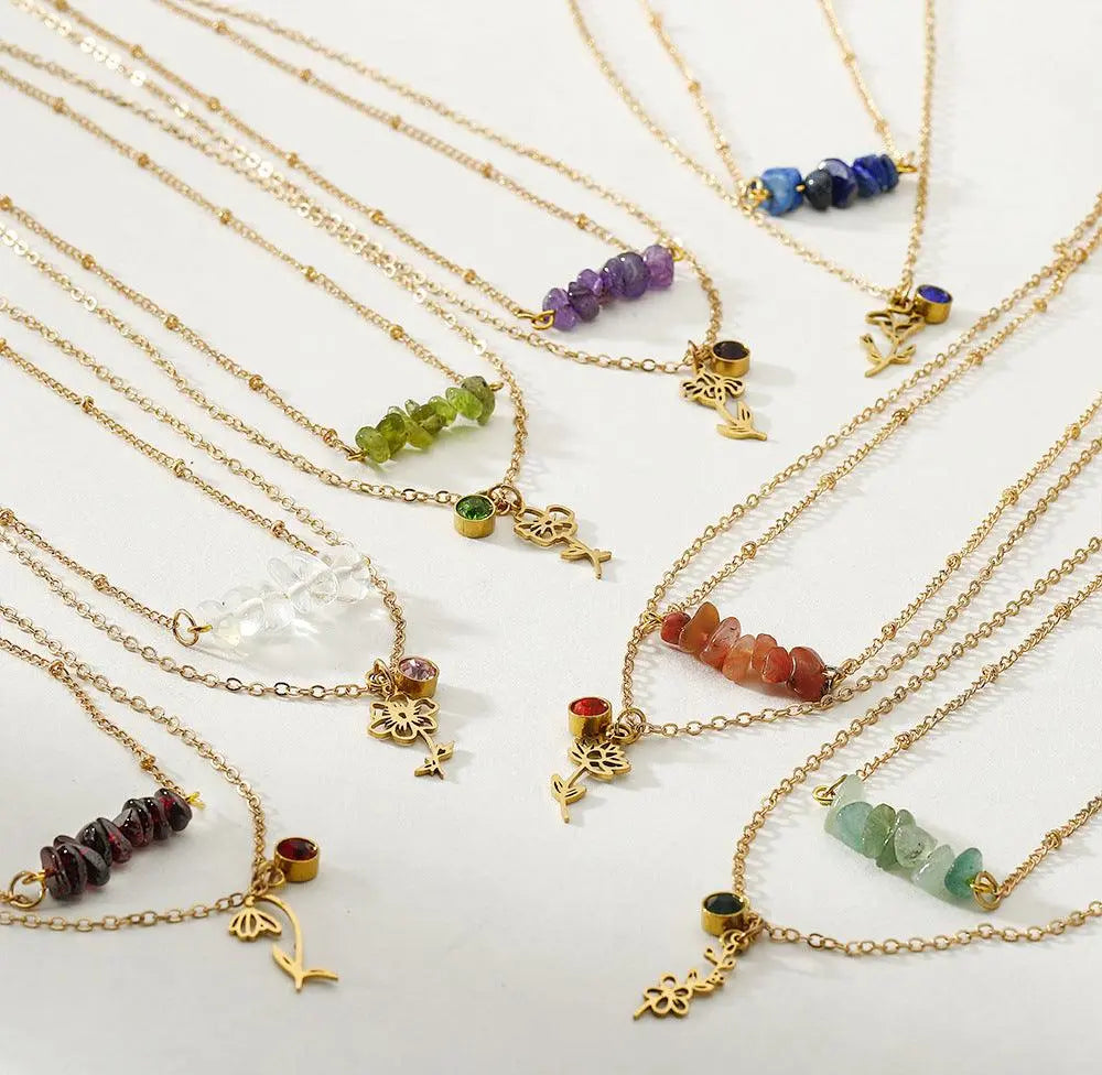 Birthstone Guardian Multi-Layered Crystal Necklace with Rosary Zirconia - Shinepurity