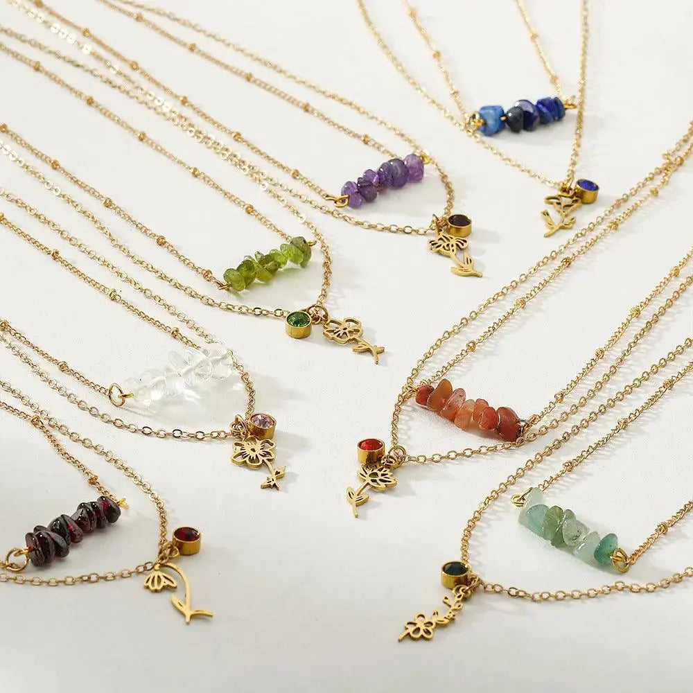 Birthstone Guardian Multi-Layered Crystal Necklace with Rosary Zirconia - Shinepurity