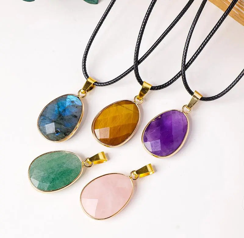Teardrop Faceted Crystal Raw Stone Pendant Necklace - Shinepurity
