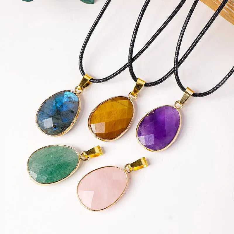 Teardrop Faceted Crystal Raw Stone Pendant Necklace - Shinepurity
