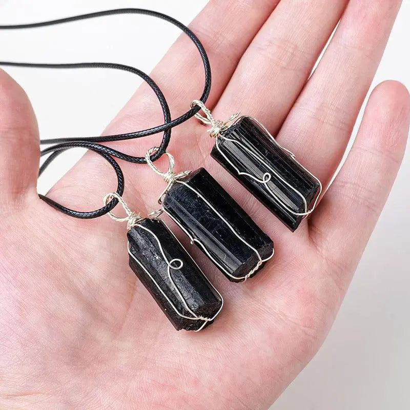 Irregular Black Tourmaline Wire-Wrapped Pendant Necklace - Shinepurity