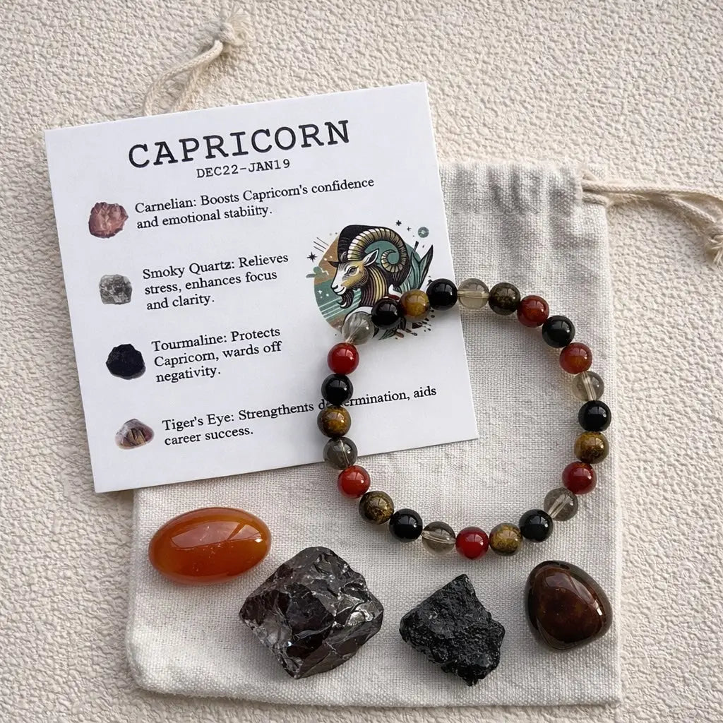 Zodiac Crystal Bracelet Set | Bracelet + 4 Raw Stones | Energy Kit Shinepurity