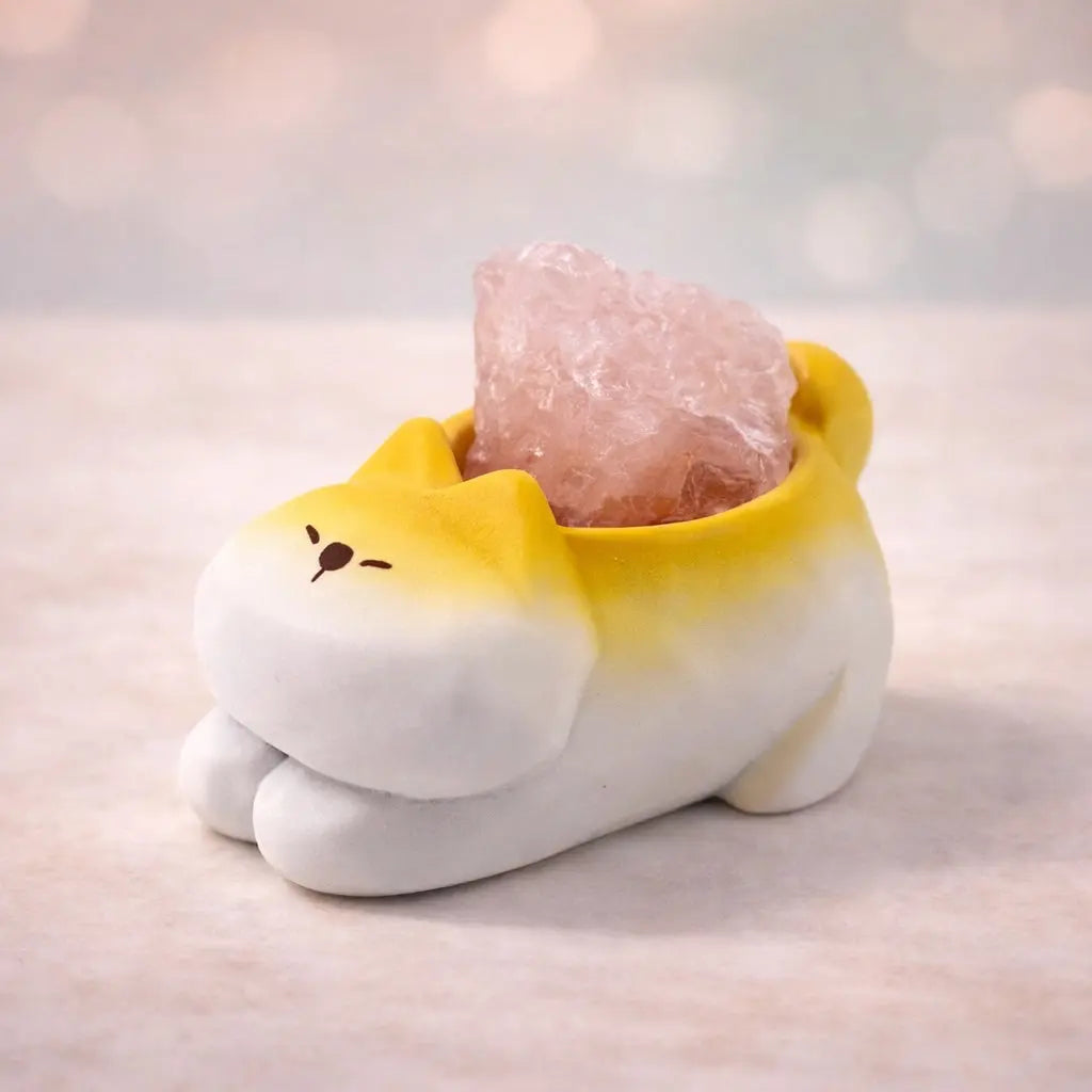 Crystal Puppy Desk Decor Set - Resin Yoga Stretch Dog with Natural Raw Crystals Shinepurity