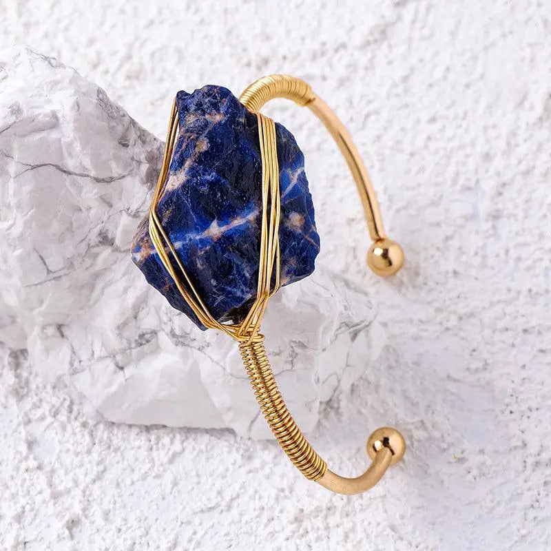 Irregular Crystal Raw Stone Wire-Wrapped Open Bangle - Shinepurity