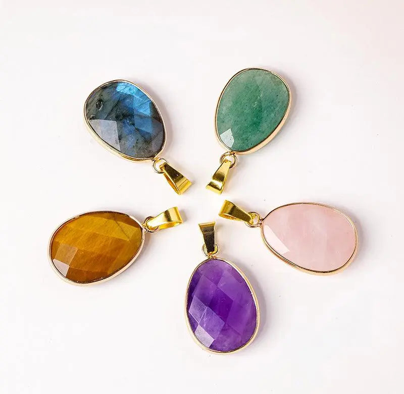Teardrop Faceted Crystal Raw Stone Pendant Necklace - Shinepurity