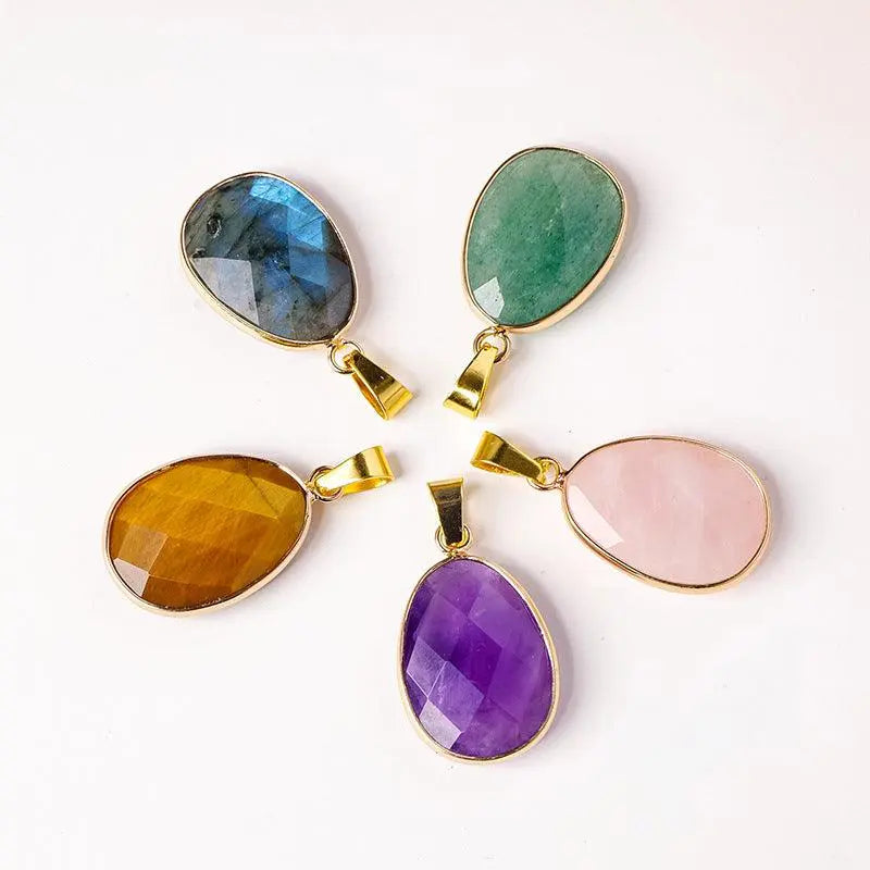 Teardrop Faceted Crystal Raw Stone Pendant Necklace - Shinepurity