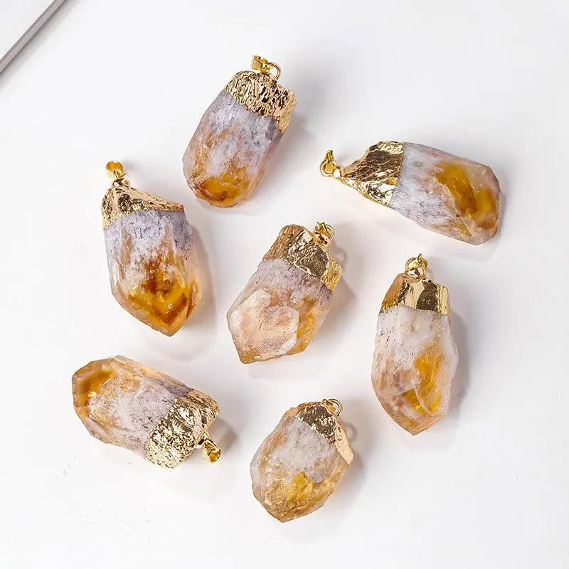Irregular Citrine Tooth Raw Stone Pendant Necklace - Shinepurity