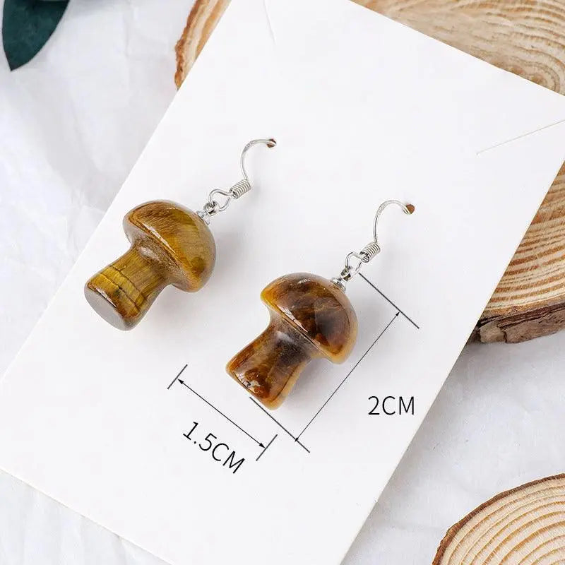 Natural Crystal Raw Stone Polished Mushroom-Shaped Earrings - Shinepurity