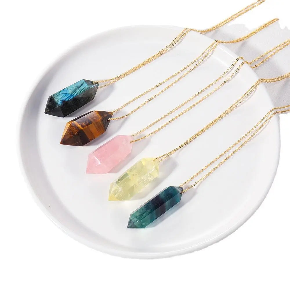 Natural Crystal Double-Pointed Hexagonal Pendant Necklace - Shinepurity
